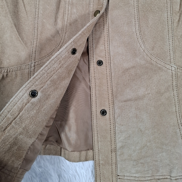 Coldwater Creek Women's Fawn Tan Suede Leather Jacket Snap-Front Lined Size XL - Picture 7 of 15